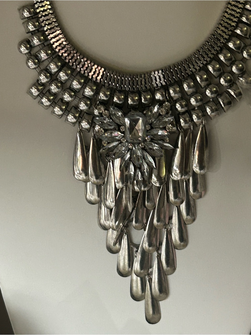 Statement Silver Crystal Fringe Necklace - Women Jewelry